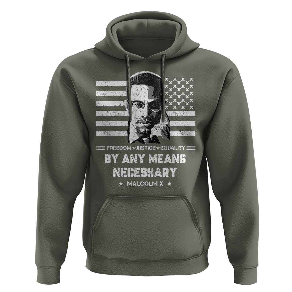 Malcolm X Hoodie By Any Means Necessary American Flag