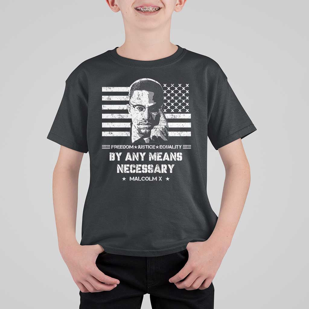 Malcolm X T Shirt For Kid By Any Means Necessary American Flag