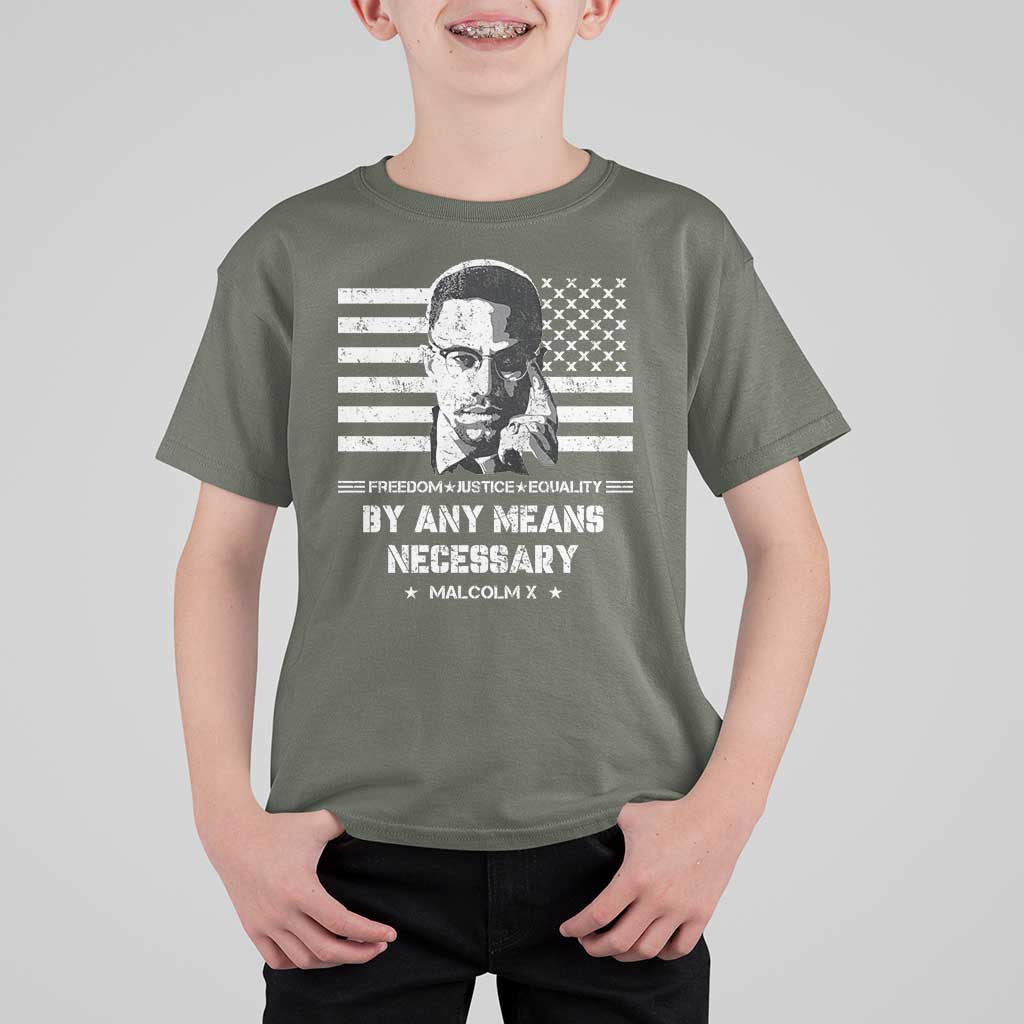 Malcolm X T Shirt For Kid By Any Means Necessary American Flag