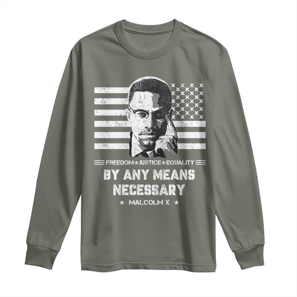 Malcolm X Long Sleeve Shirt By Any Means Necessary American Flag