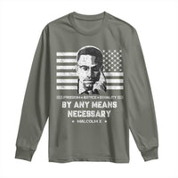 Malcolm X Long Sleeve Shirt By Any Means Necessary American Flag