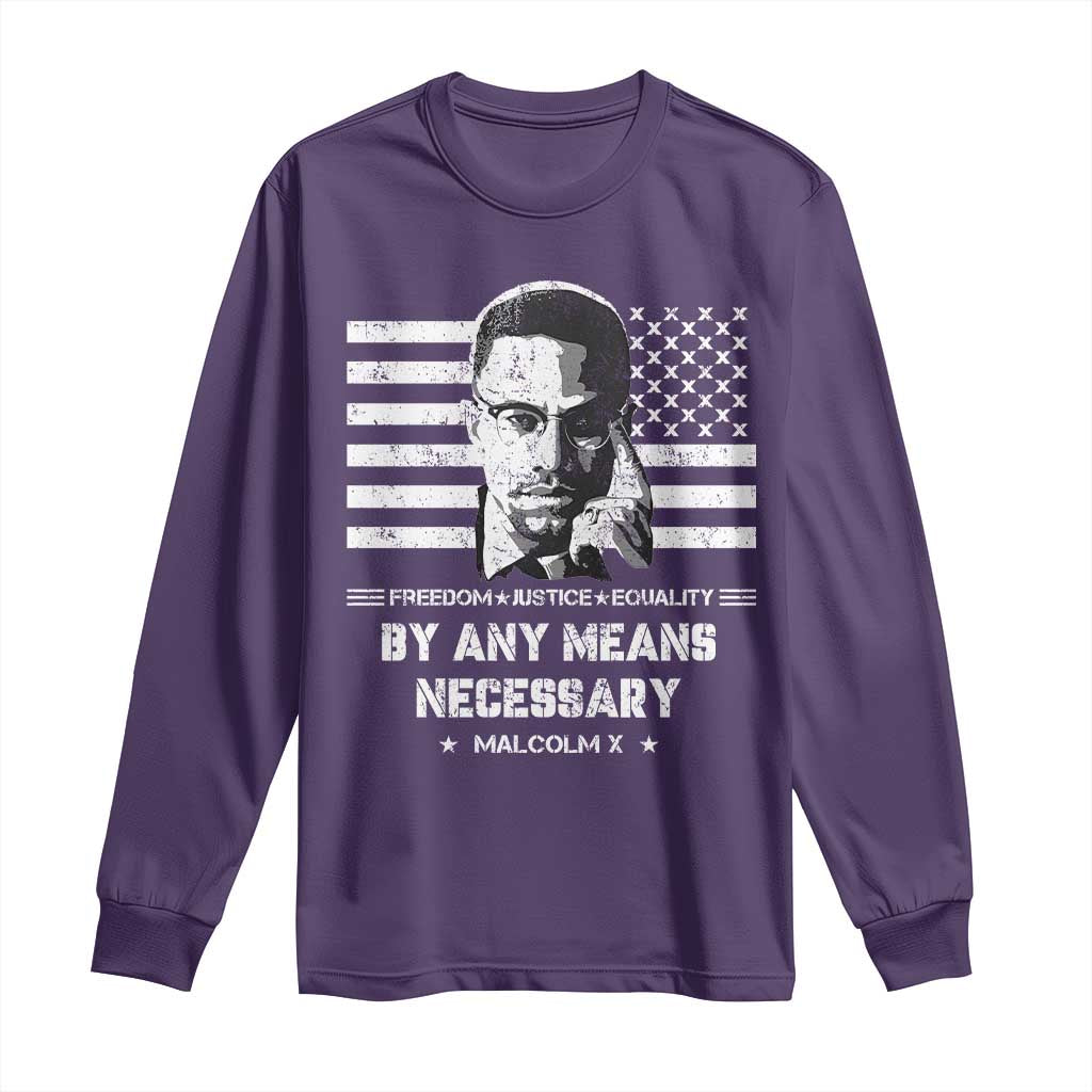 Malcolm X Long Sleeve Shirt By Any Means Necessary American Flag