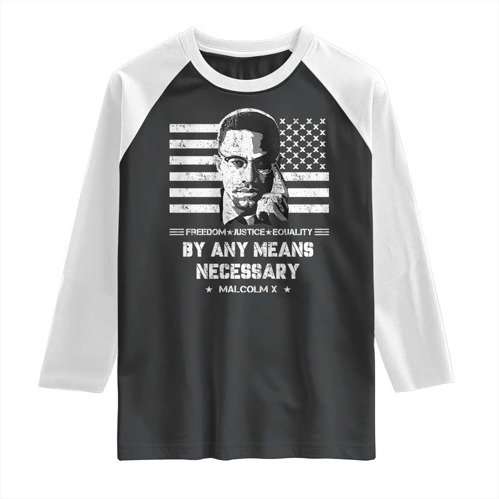 Malcolm X Raglan Shirt By Any Means Necessary American Flag