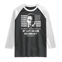 Malcolm X Raglan Shirt By Any Means Necessary American Flag