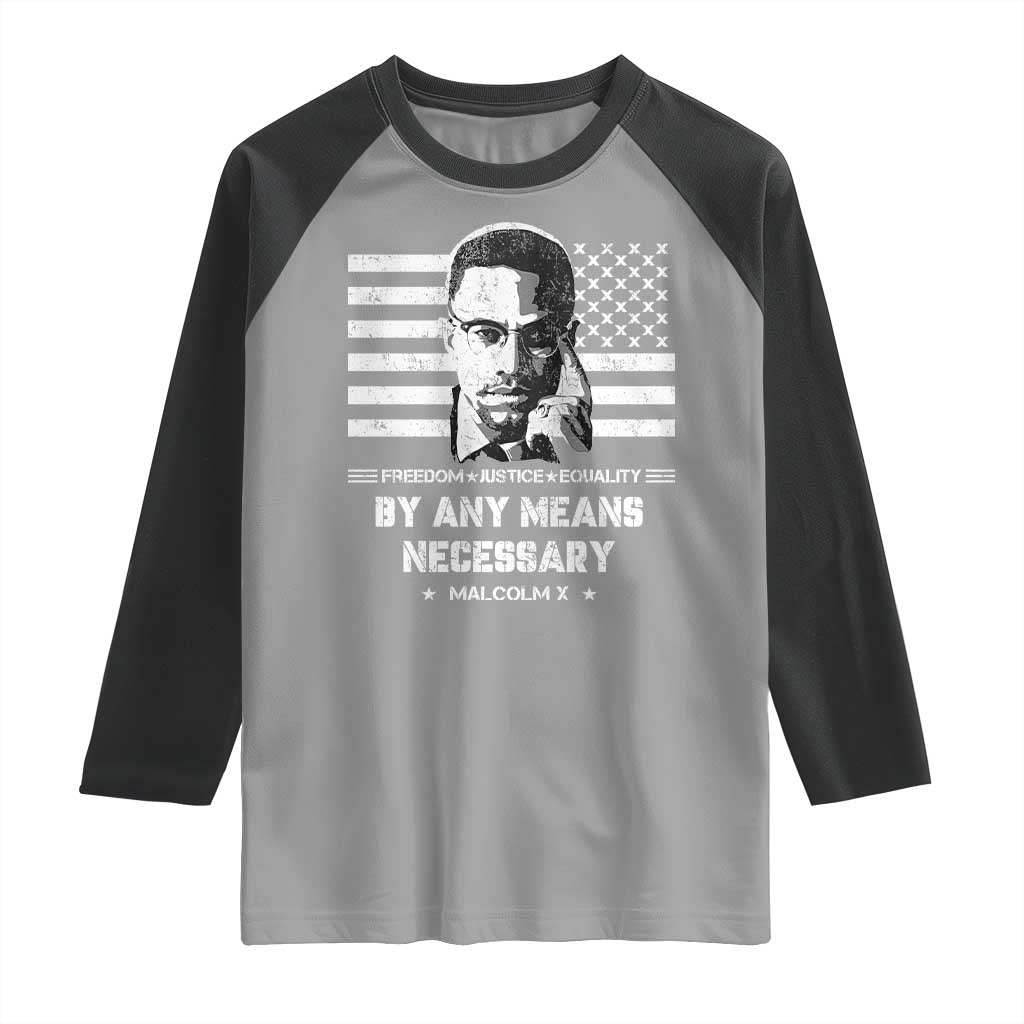Malcolm X Raglan Shirt By Any Means Necessary American Flag