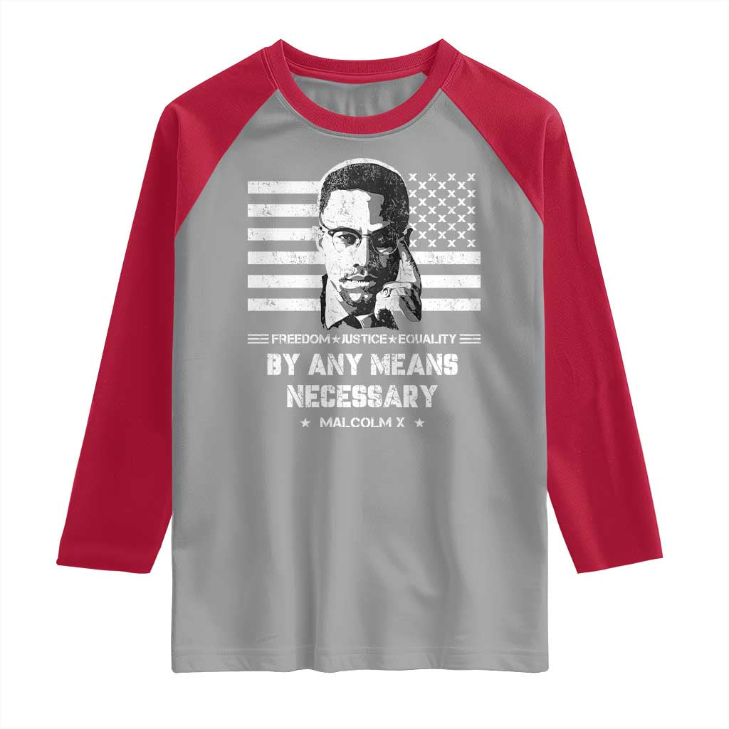 Malcolm X Raglan Shirt By Any Means Necessary American Flag
