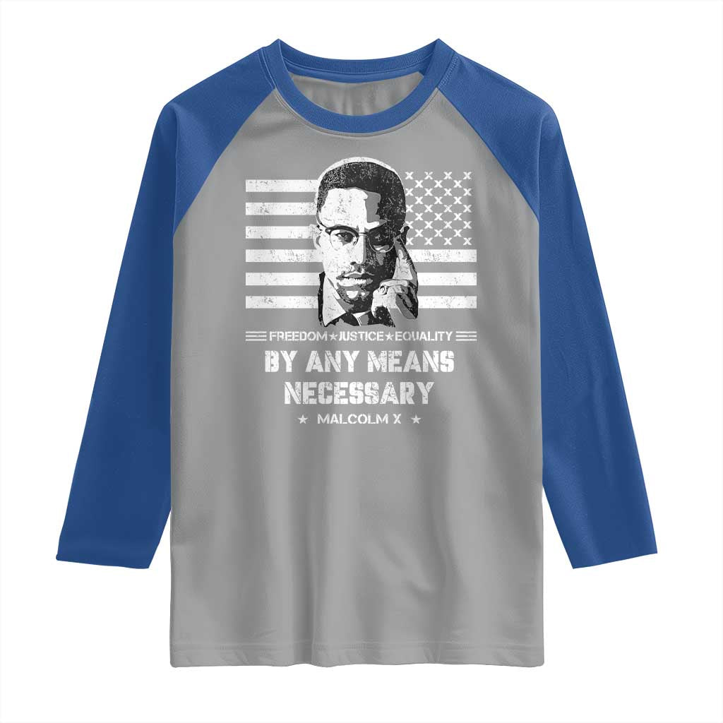 Malcolm X Raglan Shirt By Any Means Necessary American Flag