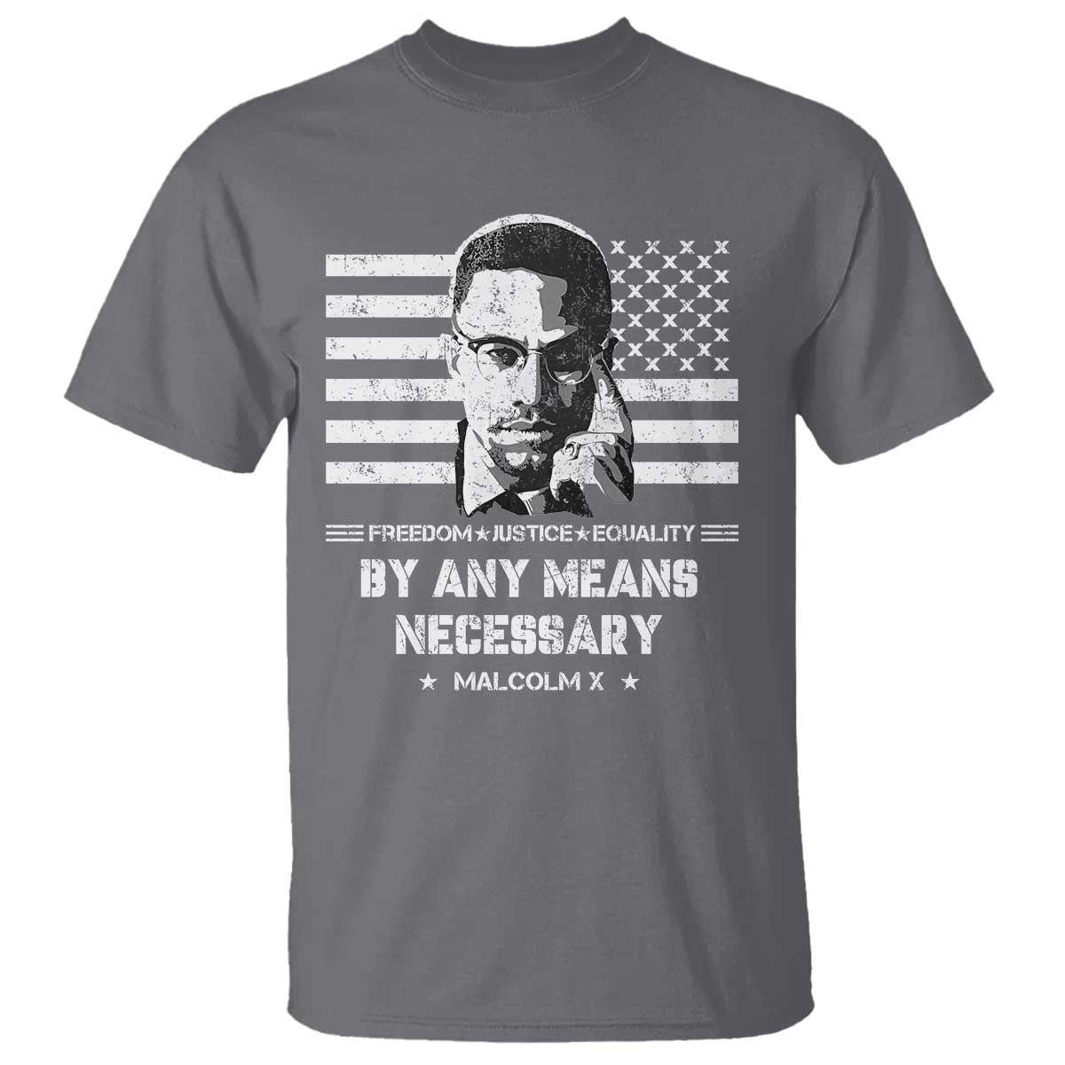 Malcolm X T Shirt By Any Means Necessary American Flag