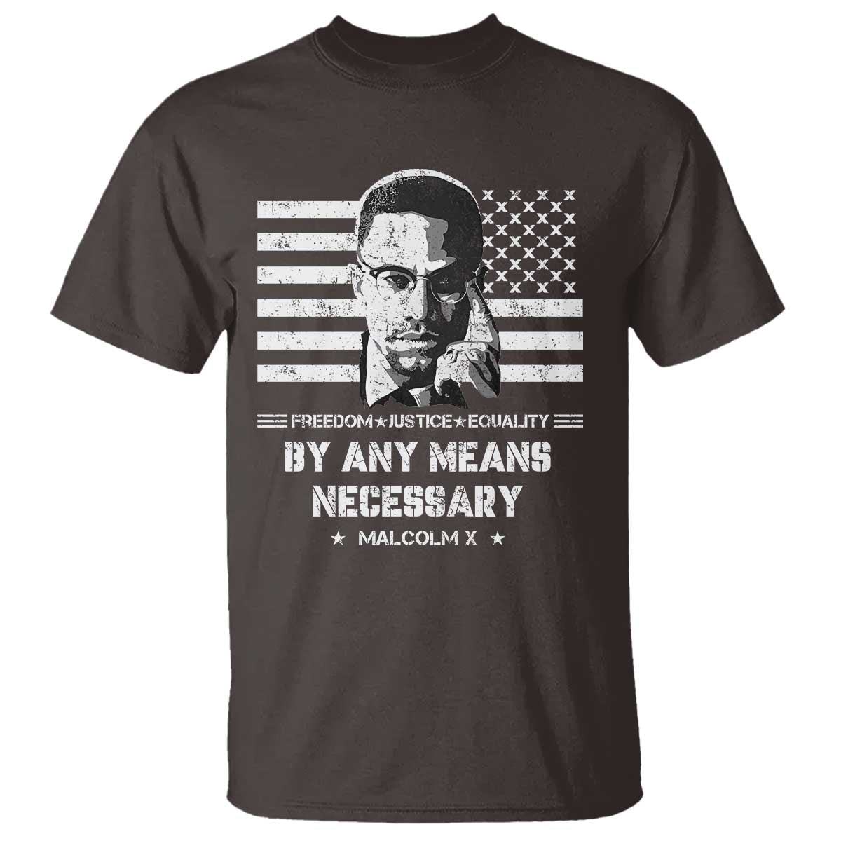 Malcolm X T Shirt By Any Means Necessary American Flag
