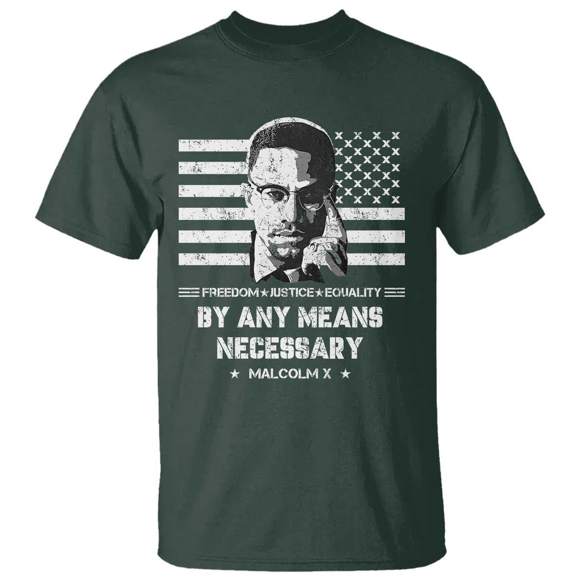 Malcolm X T Shirt By Any Means Necessary American Flag