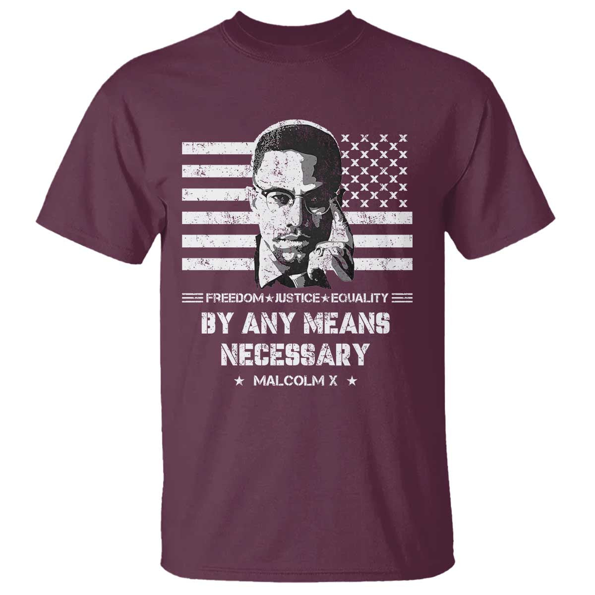 Malcolm X T Shirt By Any Means Necessary American Flag