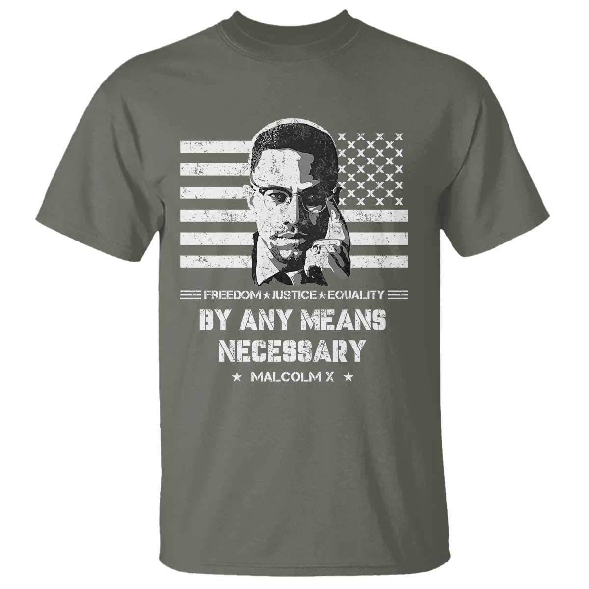 Malcolm X T Shirt By Any Means Necessary American Flag
