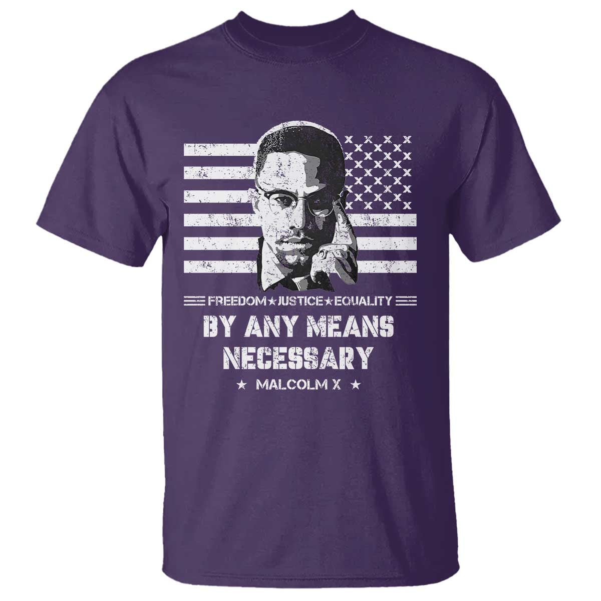 Malcolm X T Shirt By Any Means Necessary American Flag