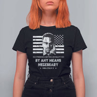 Malcolm X T Shirt For Women By Any Means Necessary American Flag