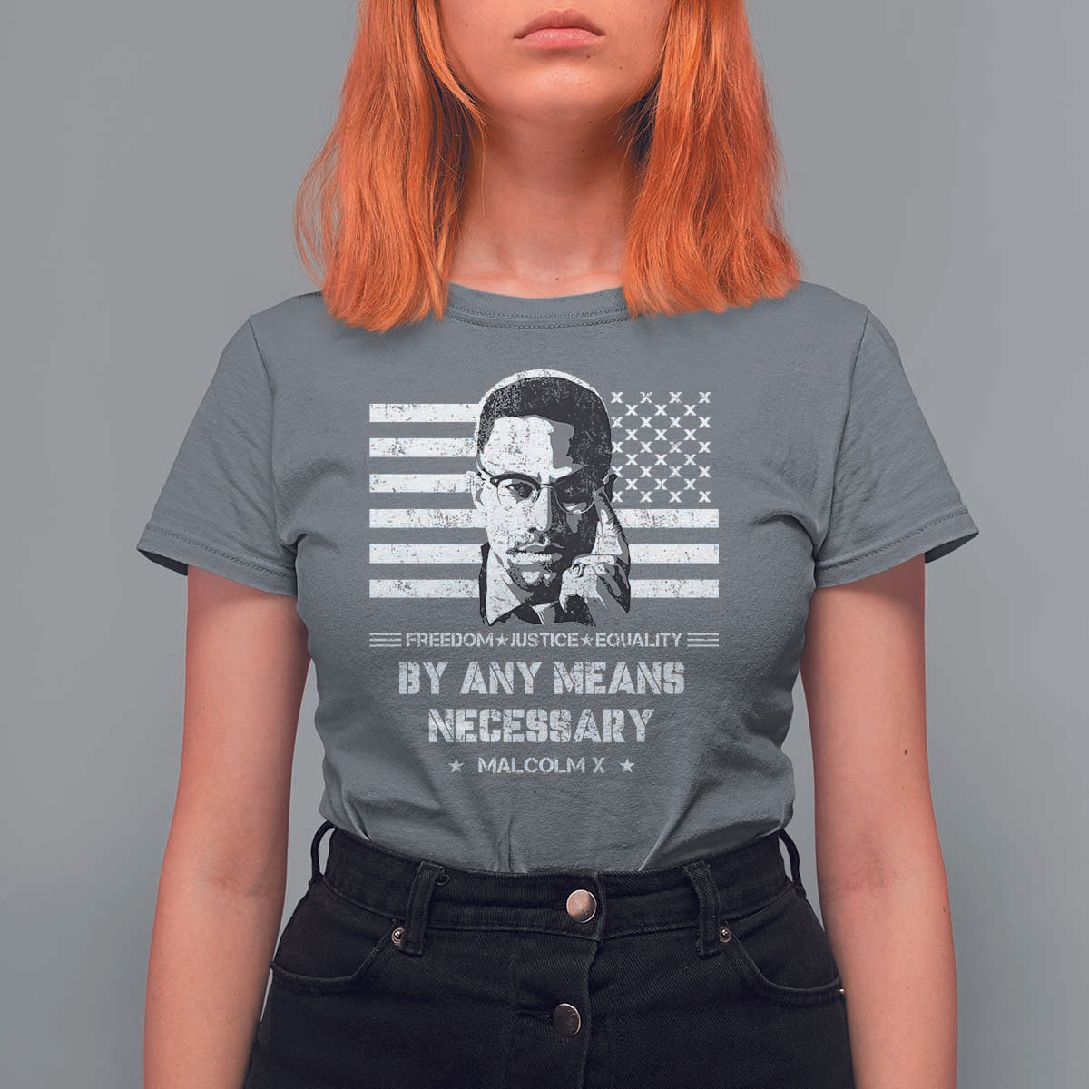 Malcolm X T Shirt For Women By Any Means Necessary American Flag