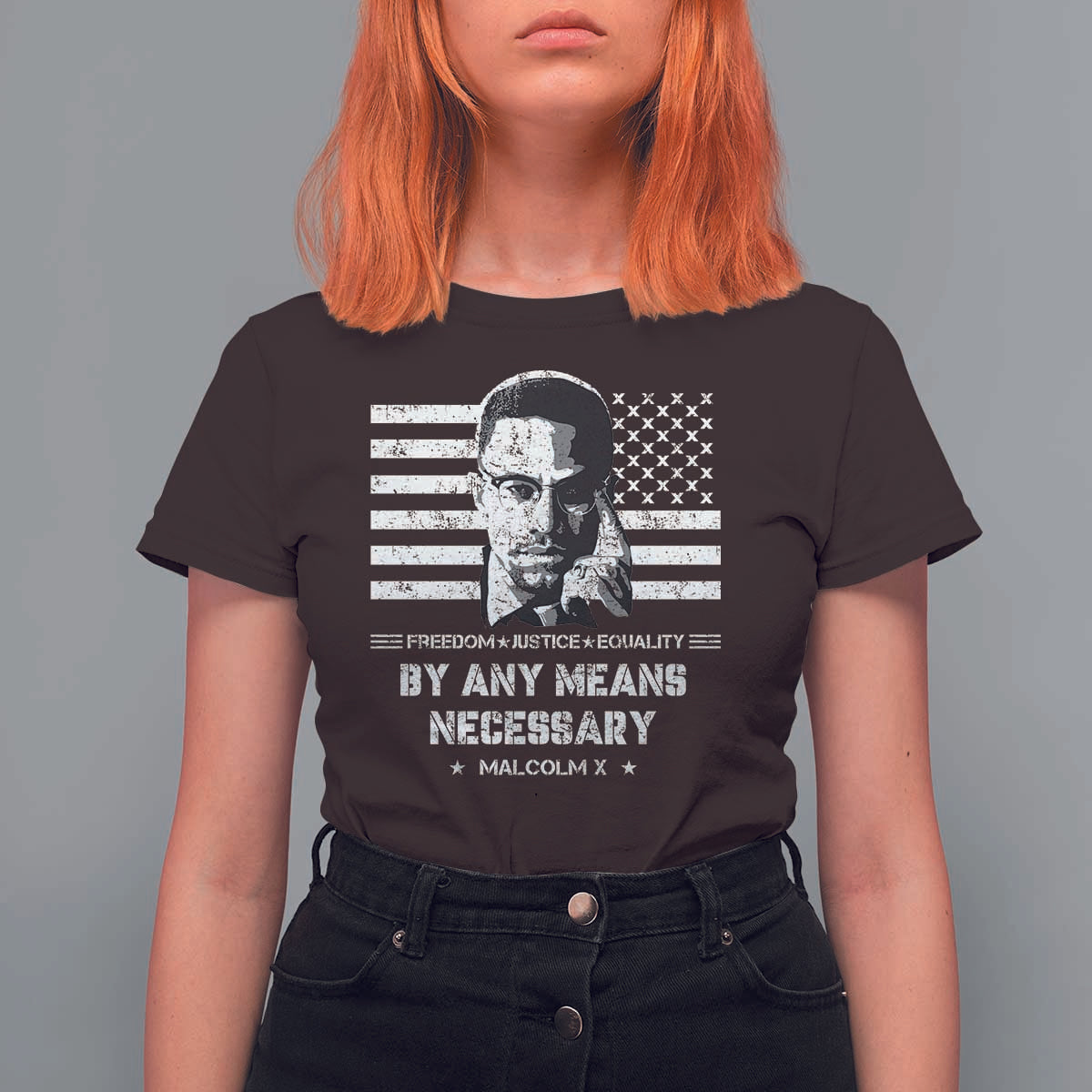 Malcolm X T Shirt For Women By Any Means Necessary American Flag
