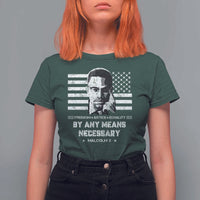 Malcolm X T Shirt For Women By Any Means Necessary American Flag