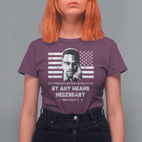 Malcolm X T Shirt For Women By Any Means Necessary American Flag