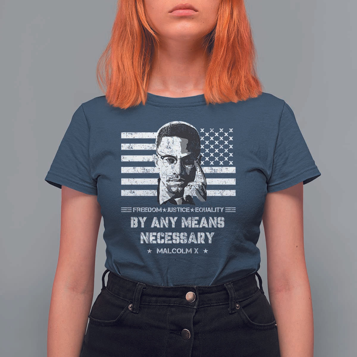 Malcolm X T Shirt For Women By Any Means Necessary American Flag