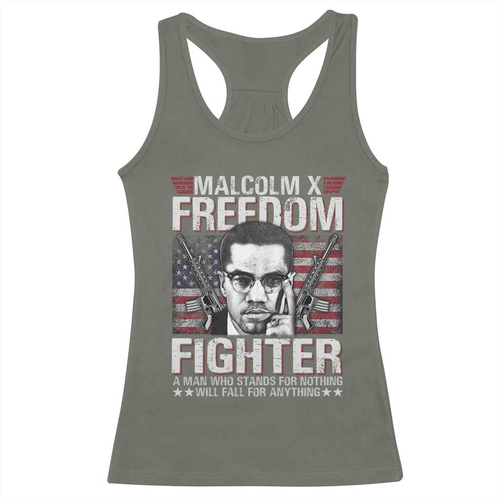 Malcolm X Racerback Tank Top A Man Who Stands For Nothing Will Fall For Anything