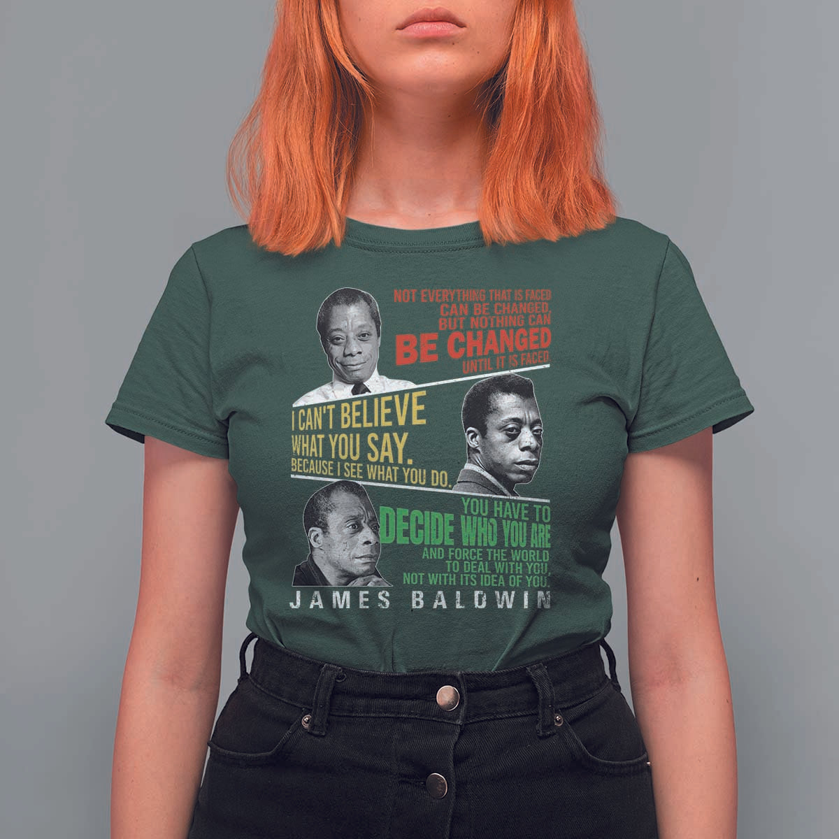 James Baldwin T Shirt For Women Famous Quotes Nothing Can Be Changed Until It Is Faced