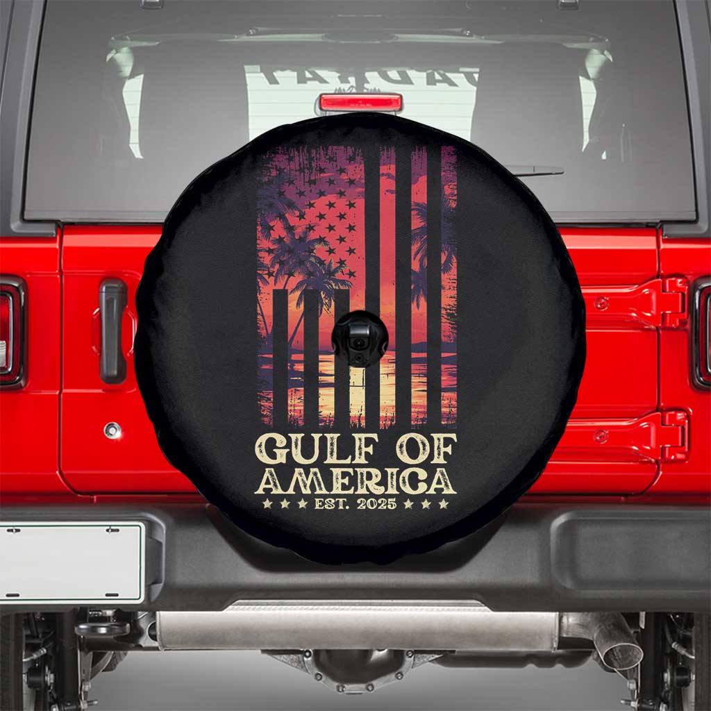 Gulf Of America Est 2025 Spare Tire Cover Sunset American Flag Gulf Mexico