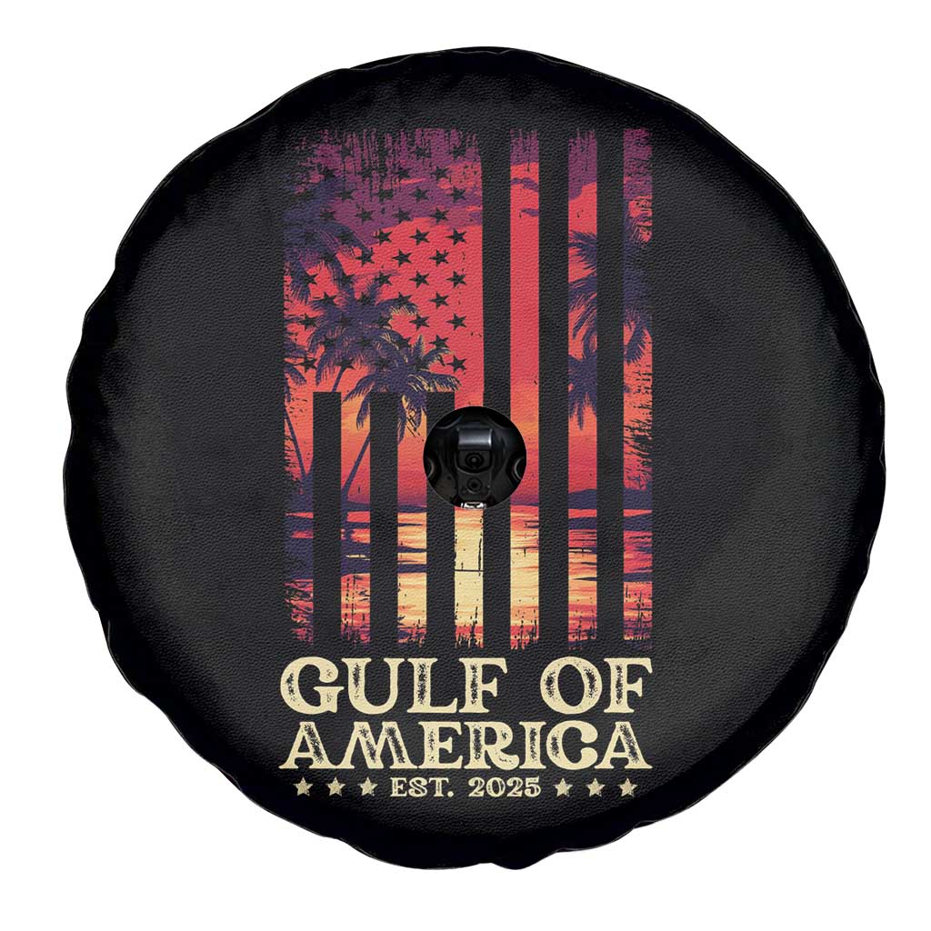 Gulf Of America Est 2025 Spare Tire Cover Sunset American Flag Gulf Mexico