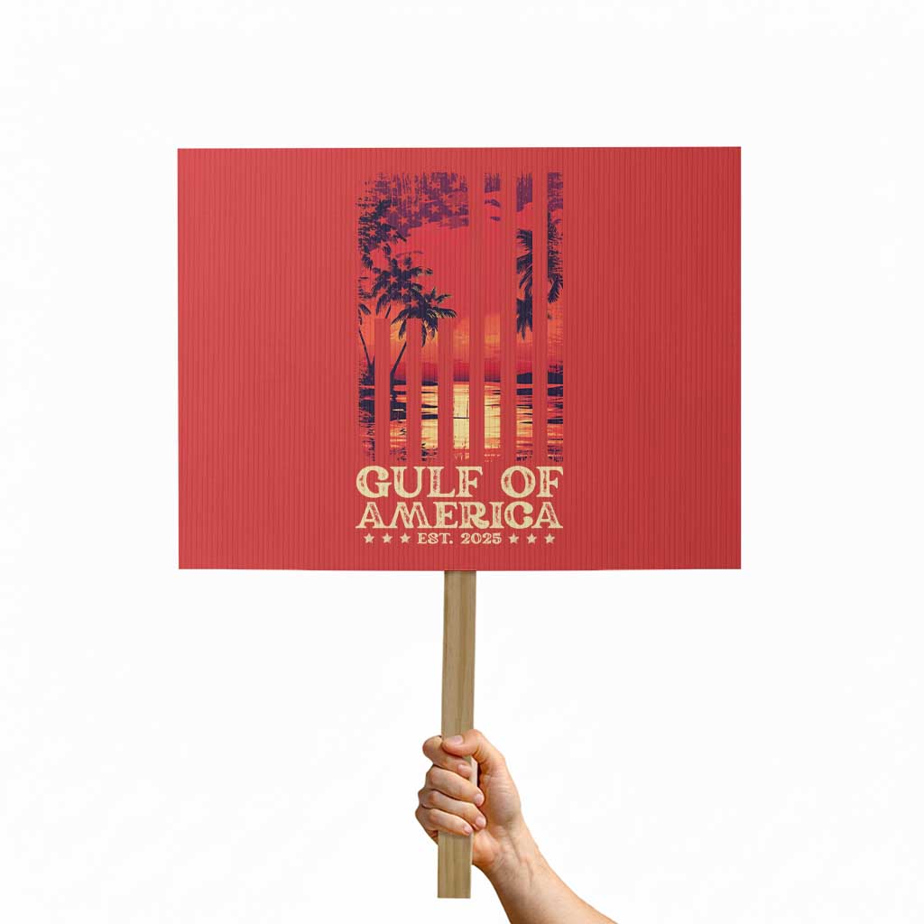 Gulf Of USA Est 2025 Protest Sign Sunset American Flag Gulf Mexico - Wonder Print Shop
