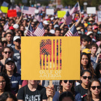 Gulf Of USA Est 2025 Protest Sign Sunset American Flag Gulf Mexico - Wonder Print Shop