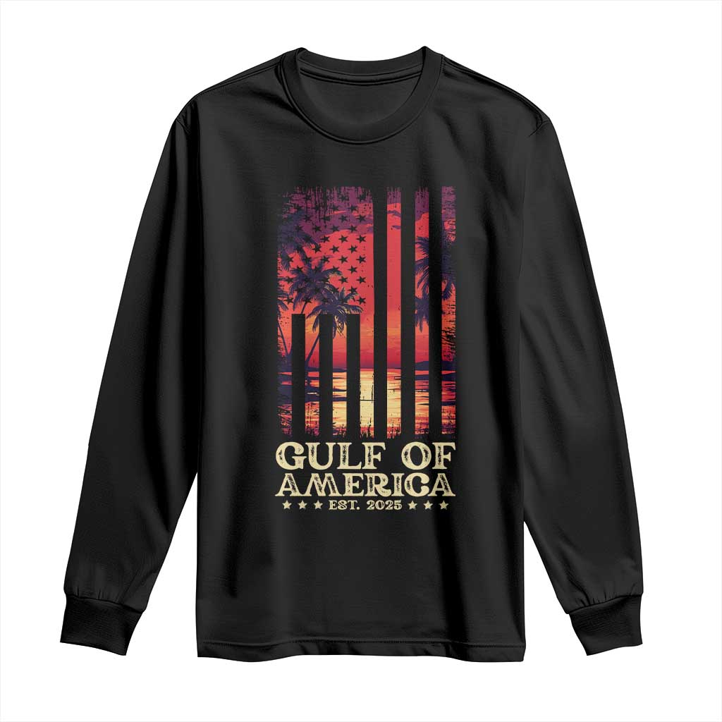 Gulf Of America Est 2025 Long Sleeve Shirt Sunset American Flag Gulf Mexico