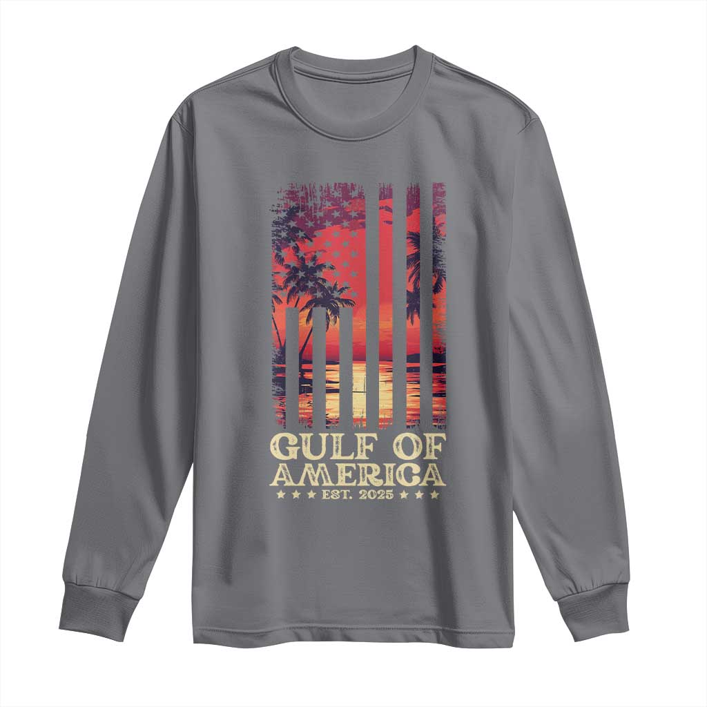 Gulf Of America Est 2025 Long Sleeve Shirt Sunset American Flag Gulf Mexico