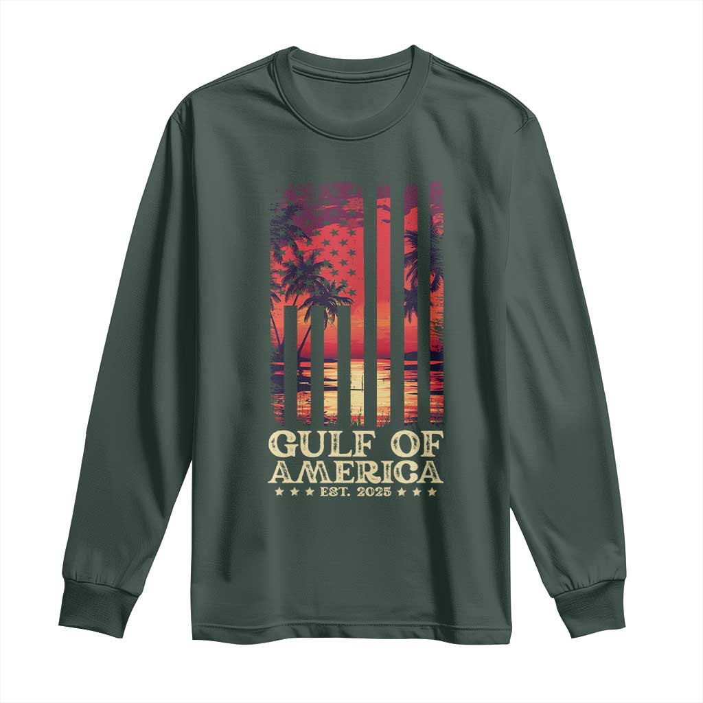 Gulf Of America Est 2025 Long Sleeve Shirt Sunset American Flag Gulf Mexico