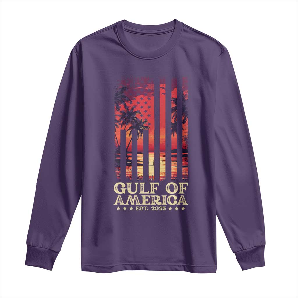 Gulf Of America Est 2025 Long Sleeve Shirt Sunset American Flag Gulf Mexico