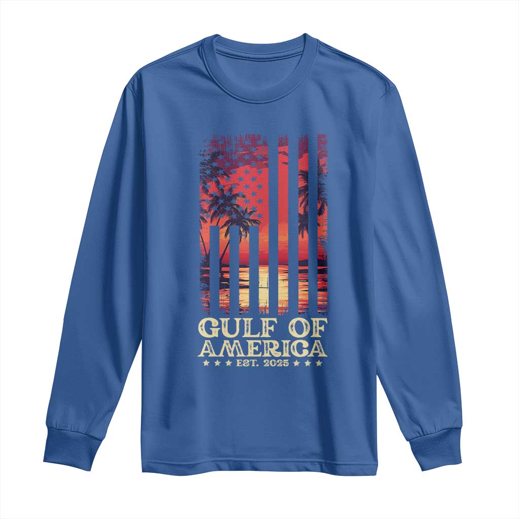 Gulf Of America Est 2025 Long Sleeve Shirt Sunset American Flag Gulf Mexico
