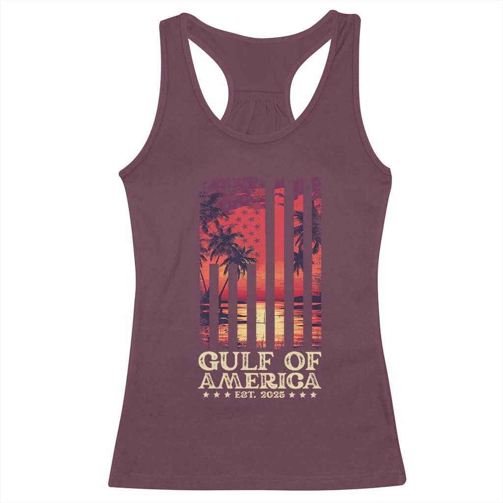 Gulf Of America Est 2025 Racerback Tank Top Sunset American Flag Gulf Mexico