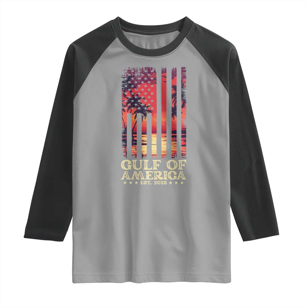 Gulf Of America Est 2025 Raglan Shirt Sunset American Flag Gulf Mexico