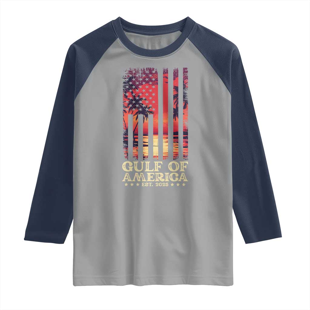 Gulf Of America Est 2025 Raglan Shirt Sunset American Flag Gulf Mexico