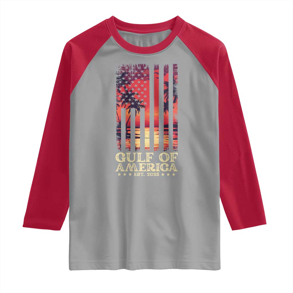 Gulf Of America Est 2025 Raglan Shirt Sunset American Flag Gulf Mexico