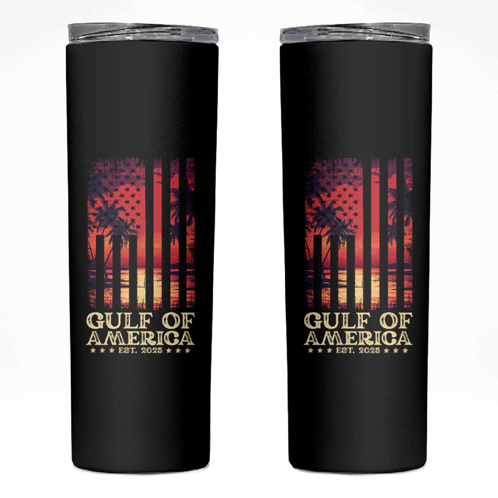 Gulf Of America Est 2025 Skinny Tumbler Sunset American Flag Gulf Mexico