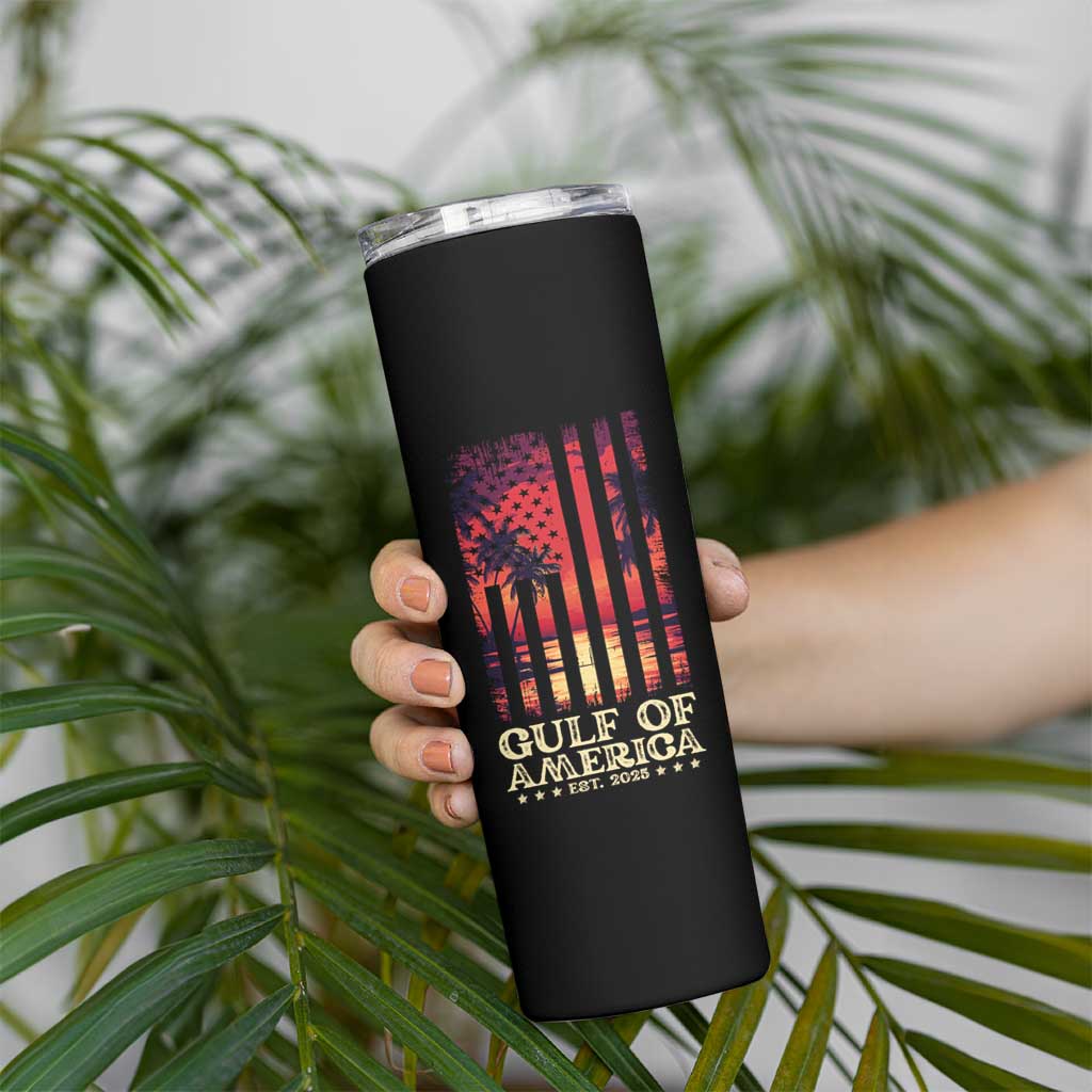 Gulf Of America Est 2025 Skinny Tumbler Sunset American Flag Gulf Mexico