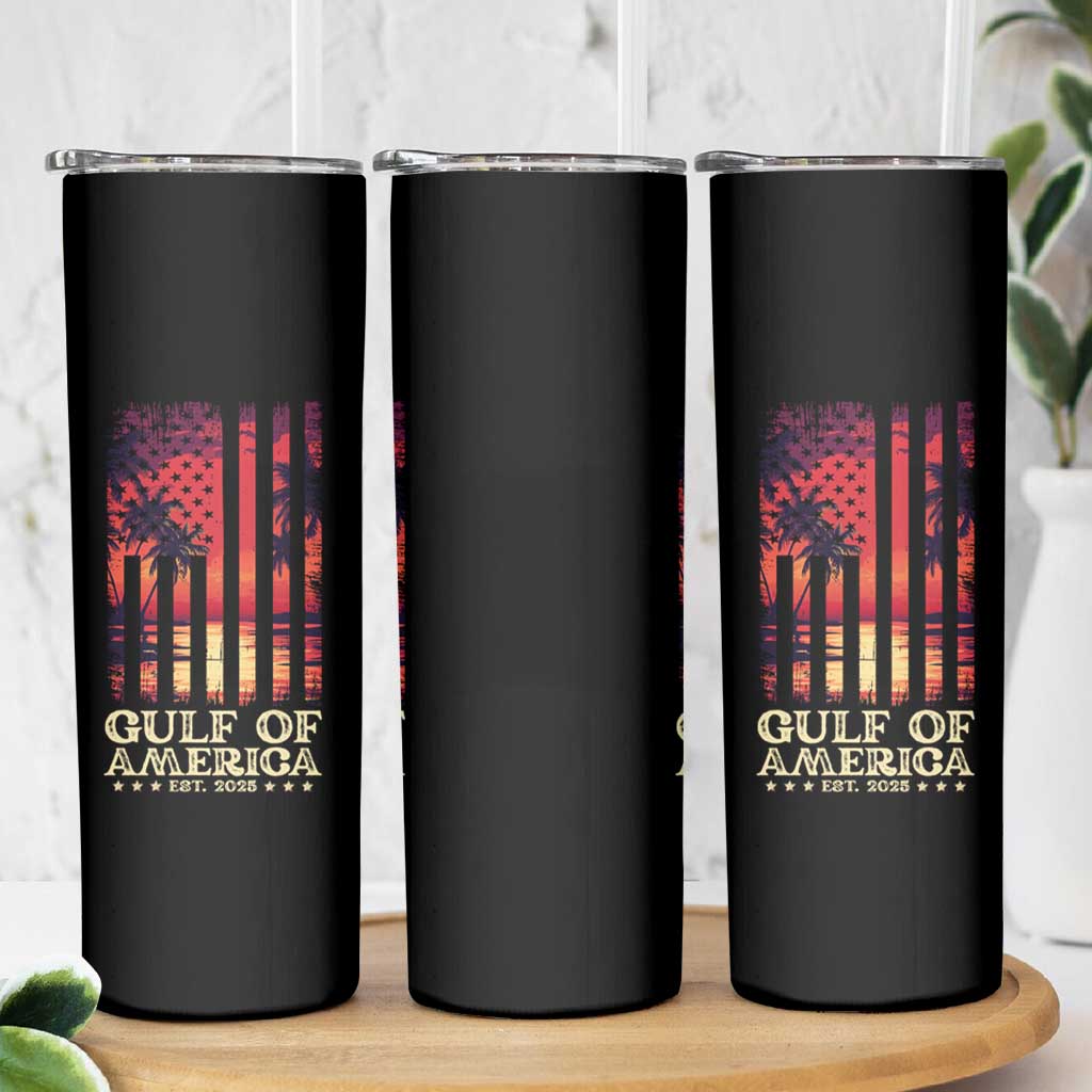 Gulf Of America Est 2025 Skinny Tumbler Sunset American Flag Gulf Mexico
