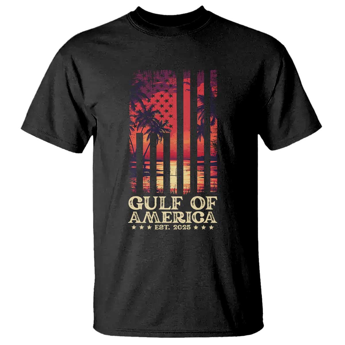Gulf Of America Est 2025 T Shirt Sunset American Flag Gulf Mexico