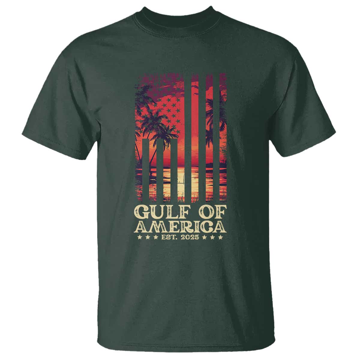 Gulf Of America Est 2025 T Shirt Sunset American Flag Gulf Mexico