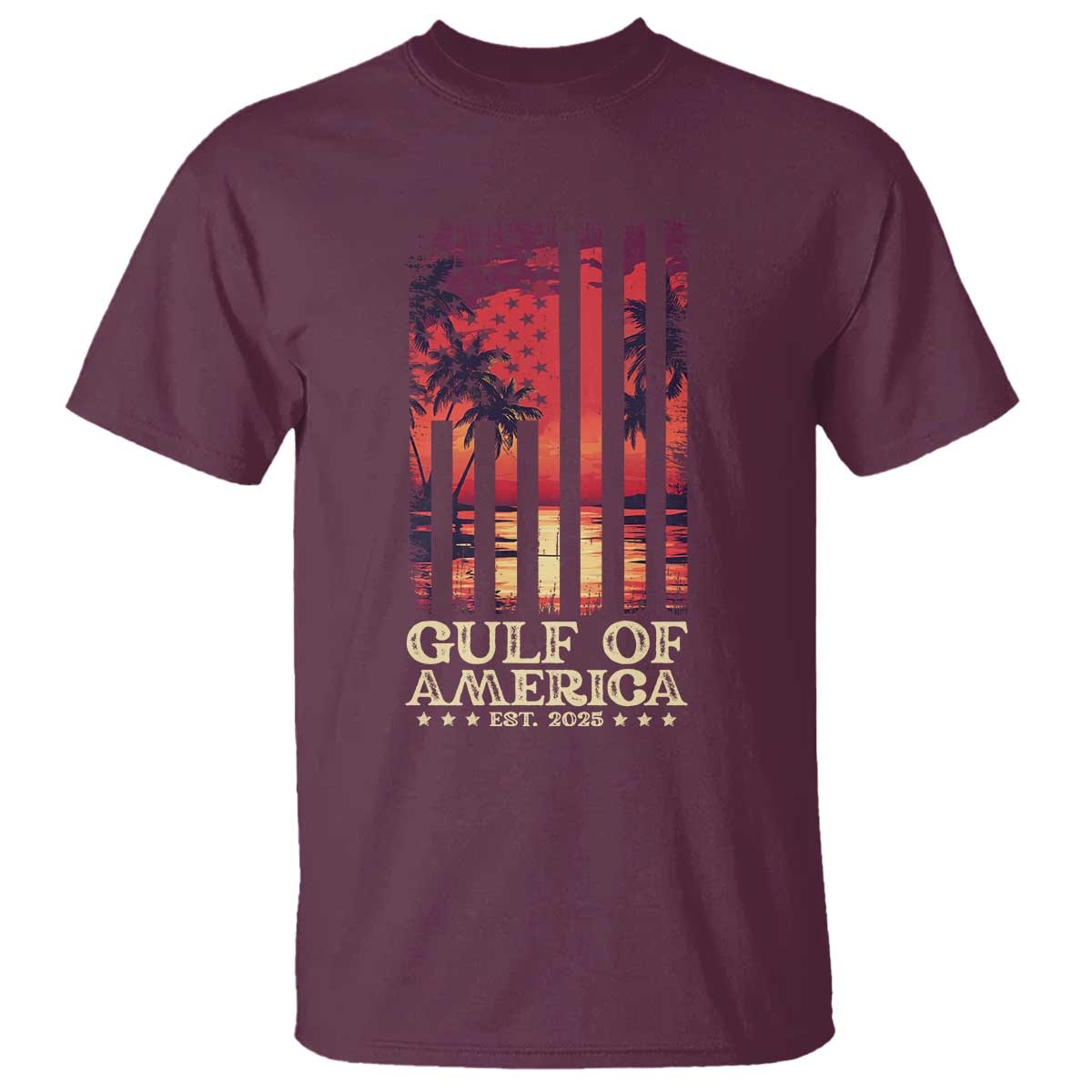 Gulf Of America Est 2025 T Shirt Sunset American Flag Gulf Mexico