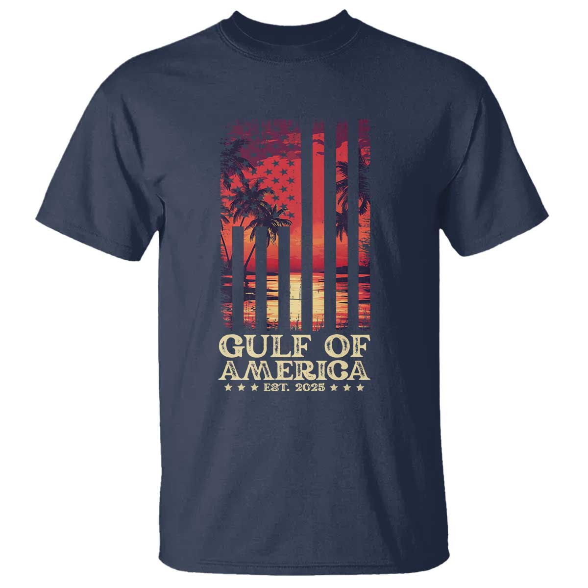 Gulf Of America Est 2025 T Shirt Sunset American Flag Gulf Mexico