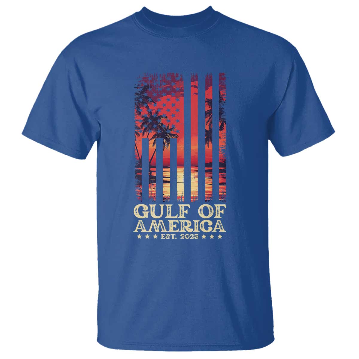 Gulf Of America Est 2025 T Shirt Sunset American Flag Gulf Mexico