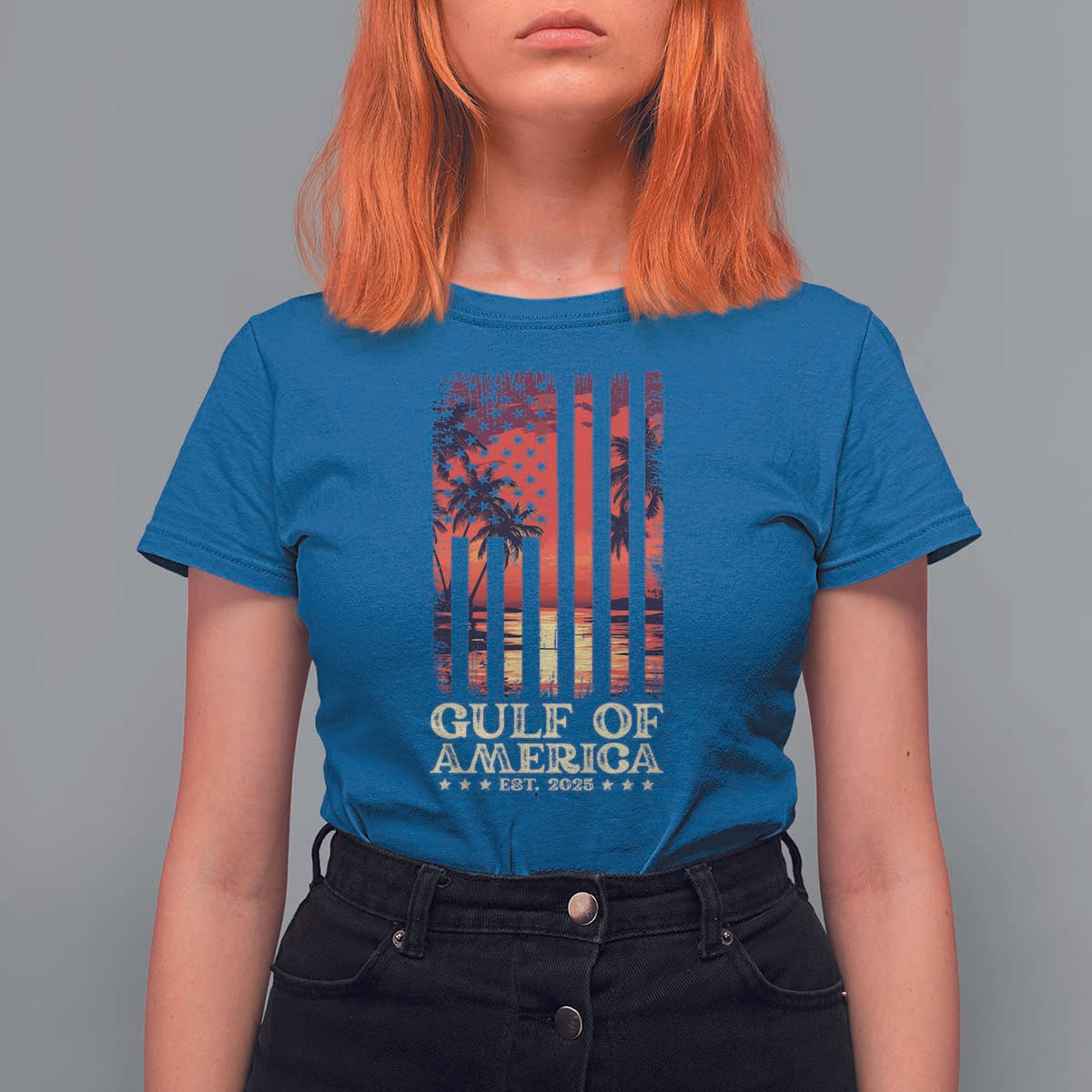 Gulf Of America Est 2025 T Shirt For Women Sunset American Flag Gulf Mexico