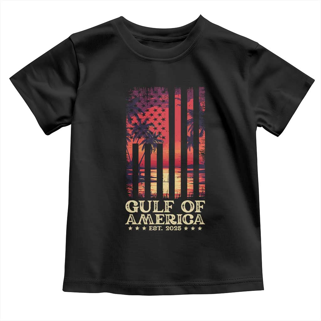 Gulf Of America Est 2025 Toddler T Shirt Sunset American Flag Gulf Mexico