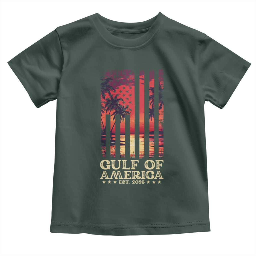 Gulf Of America Est 2025 Toddler T Shirt Sunset American Flag Gulf Mexico