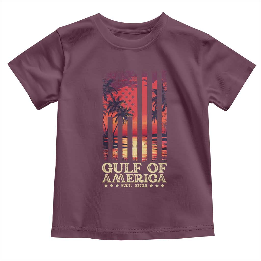 Gulf Of America Est 2025 Toddler T Shirt Sunset American Flag Gulf Mexico